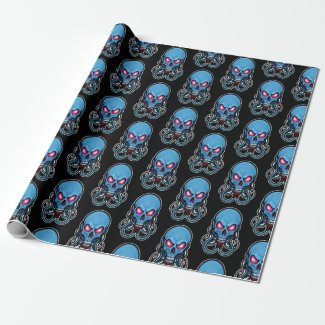Creepy Blue Gothic Stylised Tentacle Skull