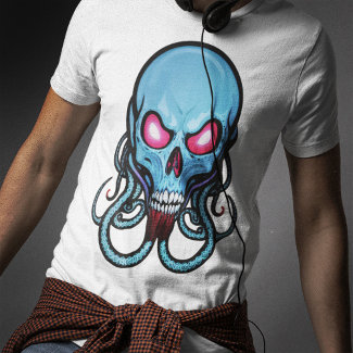 Creepy Blue Gothic Stylized Tentacle Skull Light