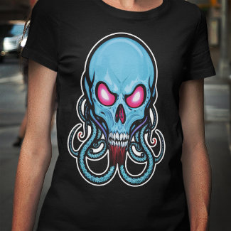 Creepy Blue Gothic Stylized Tentacle Skull