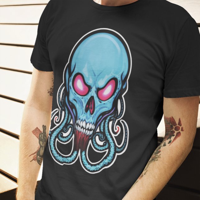 Creepy Blue Gothic Stylized Tentacle Skull T-Shirt (Creator Uploaded)