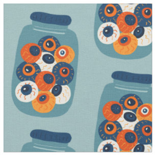 creepy blue halloween witch eyes eyeball jar fabric