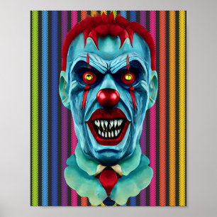 Creepy Blue Killer Zombie Clown Horror Art   Poster