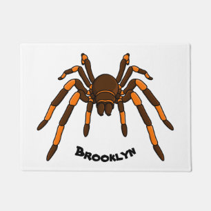 Creepy brown and orange tarantula spider cartoon doormat