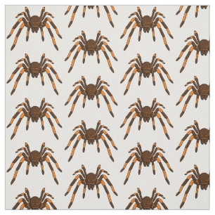 Creepy brown and orange tarantula spider cartoon fabric