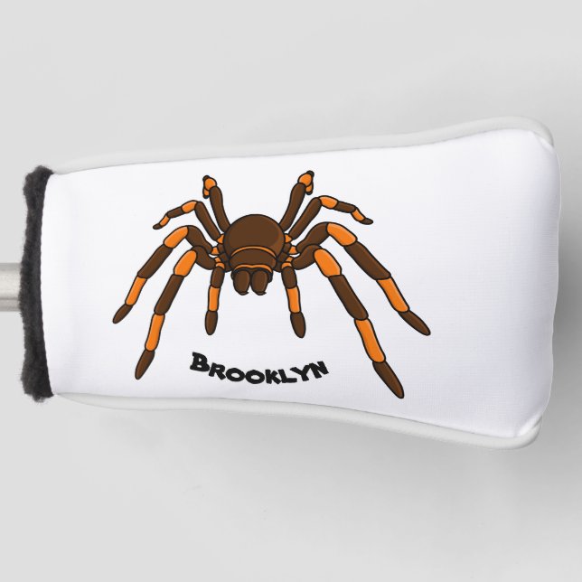 Creepy brown and orange tarantula spider cartoon golf head cover (Front)