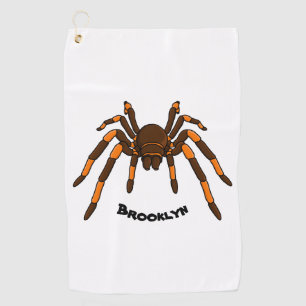 Creepy brown and orange tarantula spider cartoon golf towel