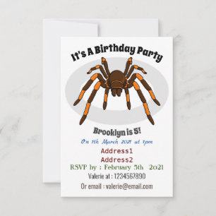 Creepy brown and orange tarantula spider cartoon invitation