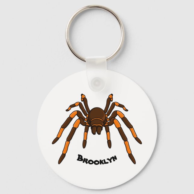 Creepy brown and orange tarantula spider cartoon key ring (Front)
