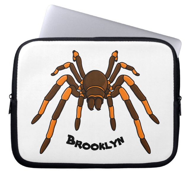 Creepy brown and orange tarantula spider cartoon laptop sleeve (Front)