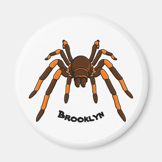 Creepy brown and orange tarantula spider cartoon magnet (Front)