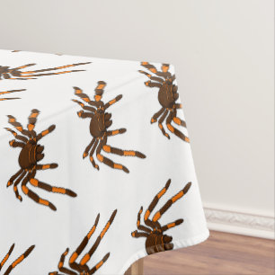 Creepy brown and orange tarantula spider cartoon tablecloth