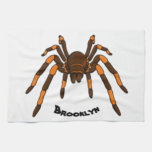 Creepy brown and orange tarantula spider cartoon  tea towel