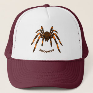 Creepy brown and orange tarantula spider cartoon trucker hat