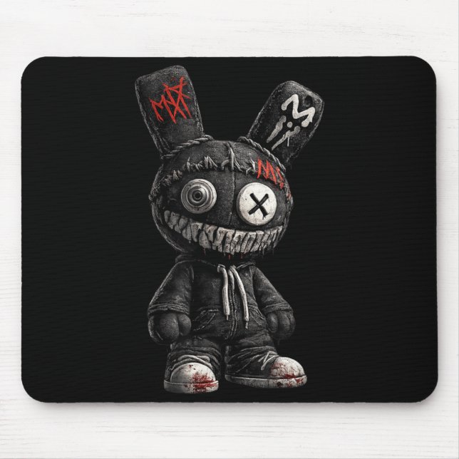 Creepy Bunny Horror Goth Grunge Emo Dark Aesthetic Mouse Mat (Front)