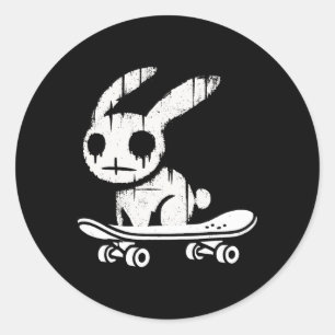 Creepy Bunny Rabbit Skateboarding Alt Goth Grunge Classic Round Sticker