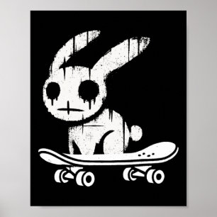 Creepy Bunny Rabbit Skateboarding Alt Goth Grunge Poster