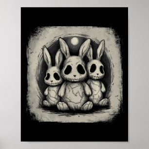 Creepy Bunny Rabbits Easter Horror Goth Grunge Alt Poster