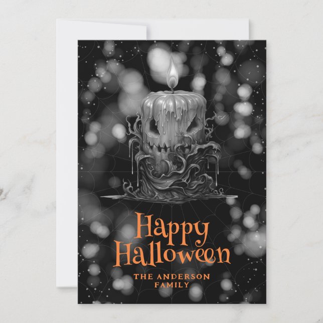 Creepy Burning Halloween Candle Holiday Card (Front)