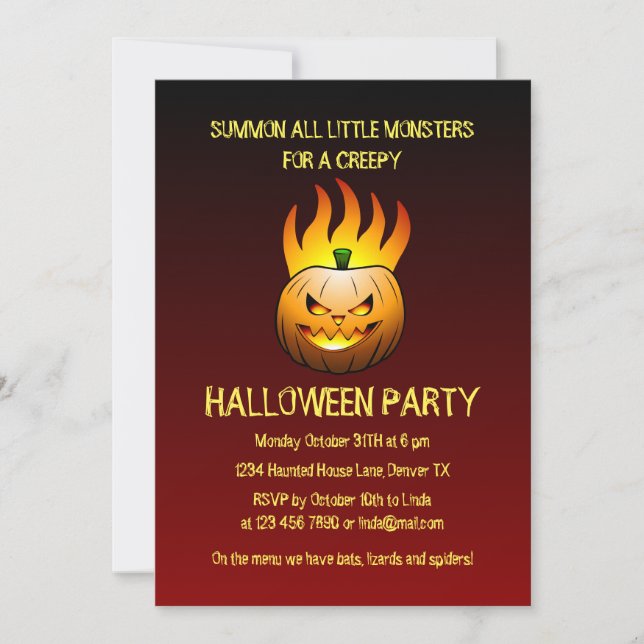 Creepy Burning Halloween Pumpkin Invitation (Front)