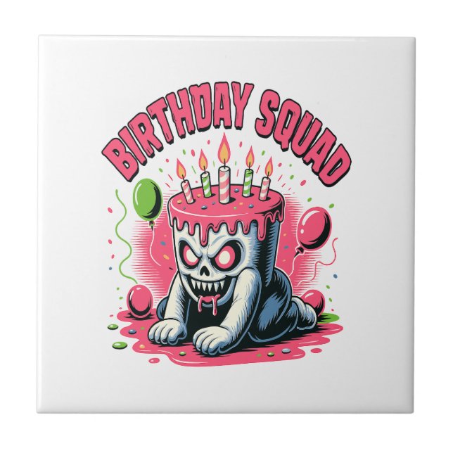 Creepy Cake Skull Birthday Squad Tile (Front)
