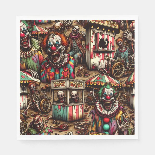 Creepy Carnival Clown Zombie Halloween Napkin (Front)