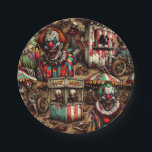 Creepy Carnival Clown Zombie Halloween Paper Plate<br><div class="desc">Here is some ai art depicting some creepy scary clowns at an abandoned carnival birthday or Halloween party paper plates.</div>