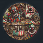 Creepy Carnival Clown Zombie Halloween Paper Plate<br><div class="desc">Here is some ai art depicting some creepy scary clowns at an abandoned carnival birthday or Halloween party paper plates.</div>