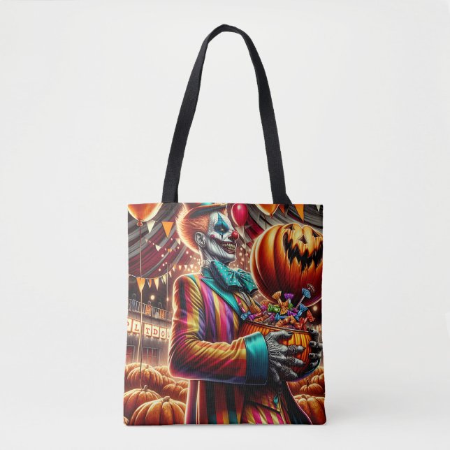 Creepy Carnival Clown Zombie Halloween Tote Bag (Front)
