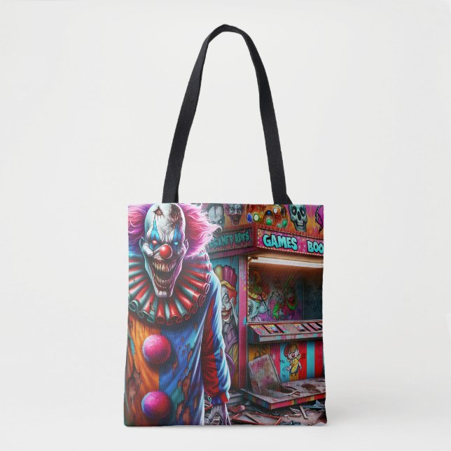 Creepy Carnival Clown Zombie Halloween Tote Bag (Front)