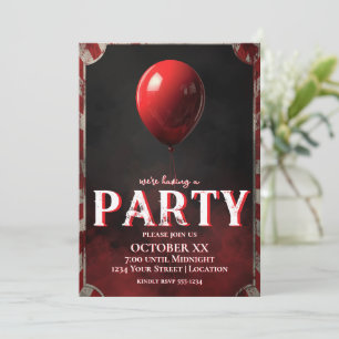 Creepy Carnival Red Balloon Halloween Party Invitation