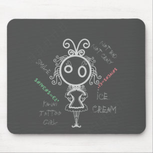 Creepy Cartoon Kawaii Tattoo Girl Mouse Mat