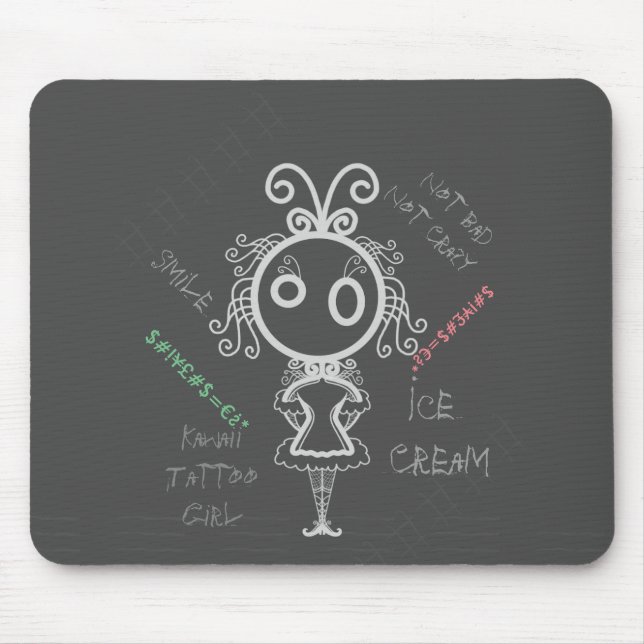 Creepy Cartoon Kawaii Tattoo Girl Mouse Mat (Front)
