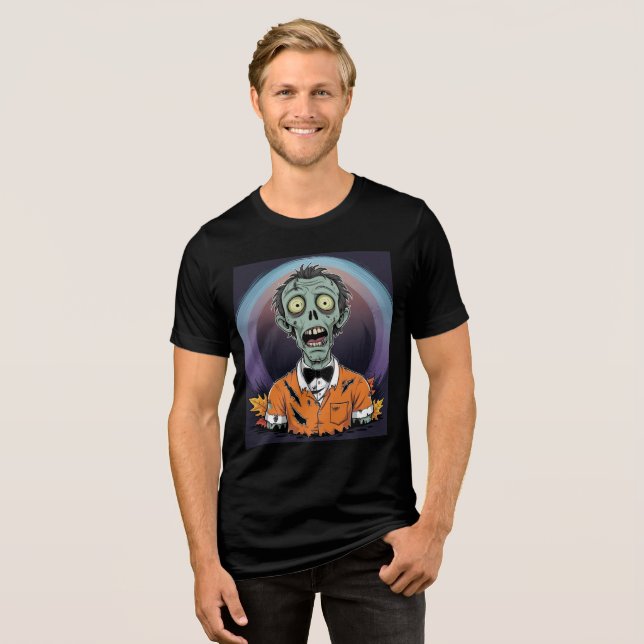 Creepy Cartoon Zombie in Orange Halloween Shirt (Front Full)