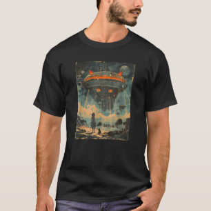 Creepy Cat Alien Monster Funny Retro UFO Cat Lover T-Shirt