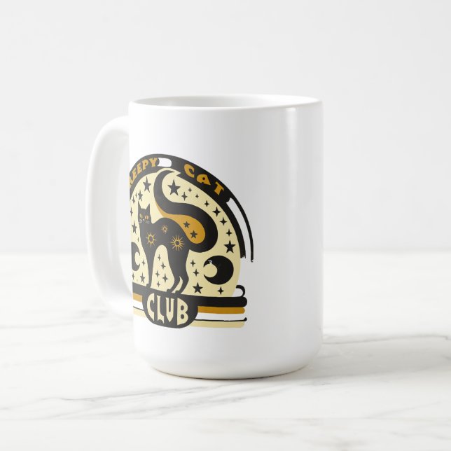 Creepy Cat Club – Retro Mystical Black Cat Design Coffee Mug (Front Left)