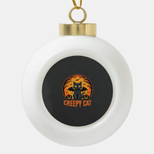 Creepy Cat Halloween Bat Moon Graphic Design_1 Ceramic Ball Christmas Ornament