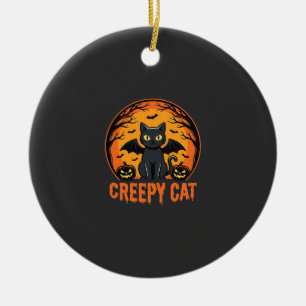 Creepy Cat Halloween Bat Moon Graphic Design_1 Ceramic Tree Decoration