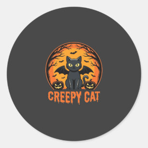 Creepy Cat Halloween Bat Moon Graphic Design_1 Classic Round Sticker