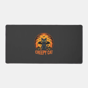 Creepy Cat Halloween Bat Moon Graphic Design_1 Desk Mat