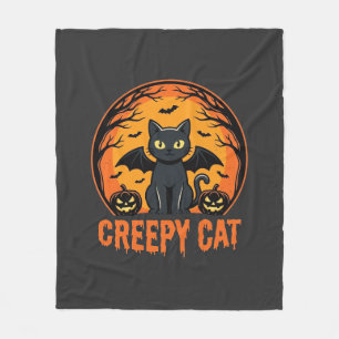 Creepy Cat Halloween Bat Moon Graphic Design_1 Fleece Blanket