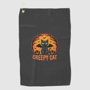 Creepy Cat Halloween Bat Moon Graphic Design_1 Golf Towel