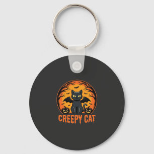 Creepy Cat Halloween Bat Moon Graphic Design_1 Key Ring