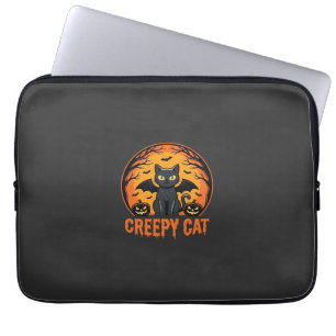 Creepy Cat Halloween Bat Moon Graphic Design_1 Laptop Sleeve
