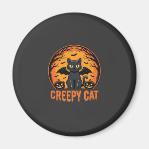 Creepy Cat Halloween Bat Moon Graphic Design_1 Magnet