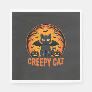 Creepy Cat Halloween Bat Moon Graphic Design_1 Napkin