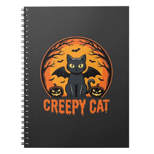 Creepy Cat Halloween Bat Moon Graphic Design_1 Notebook (Front)