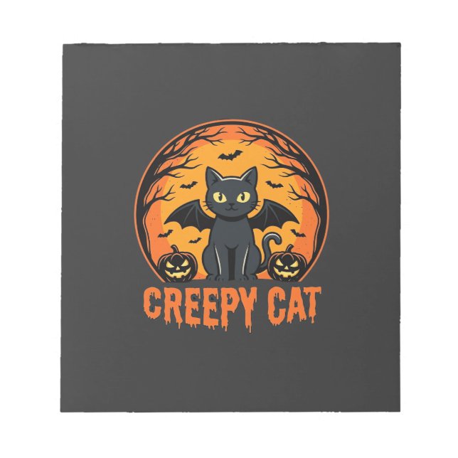 Creepy Cat Halloween Bat Moon Graphic Design_1 Notepad (Front)