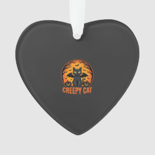 Creepy Cat Halloween Bat Moon Graphic Design_1 Ornament
