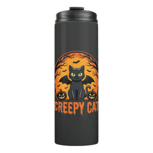 Creepy Cat Halloween Bat Moon Graphic Design_1 Thermal Tumbler