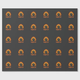 Creepy Cat Halloween Bat Moon Graphic Design_1 Wrapping Paper